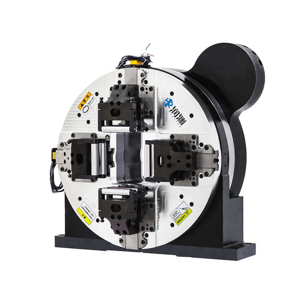 Pneumatic double chucks for commercial large laser tube cutter from Ruiyuan, suitable for diameters 6-370 mm, by Ruiyuan Precision Machinery