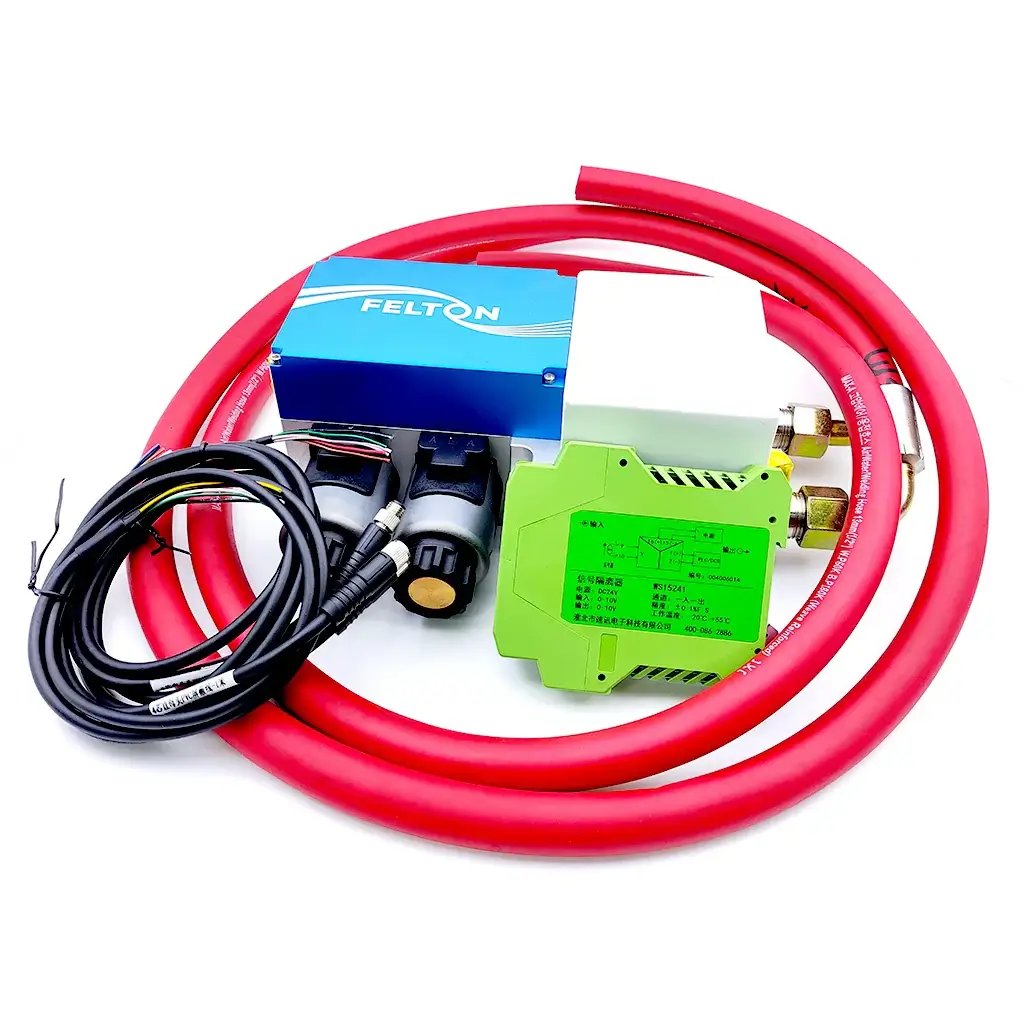 High Power Auxiliary Gas Control System components including FELTON valve, hoses, and connectors for DIY fiber laser cutter.