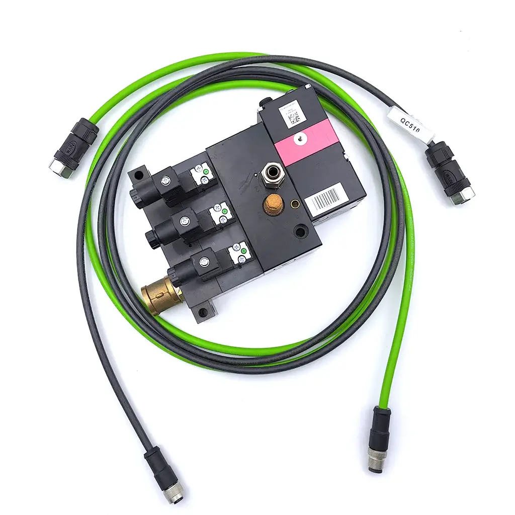 High power gas control valve with green cables for DIY fiber laser cutter, featuring multiple output options.