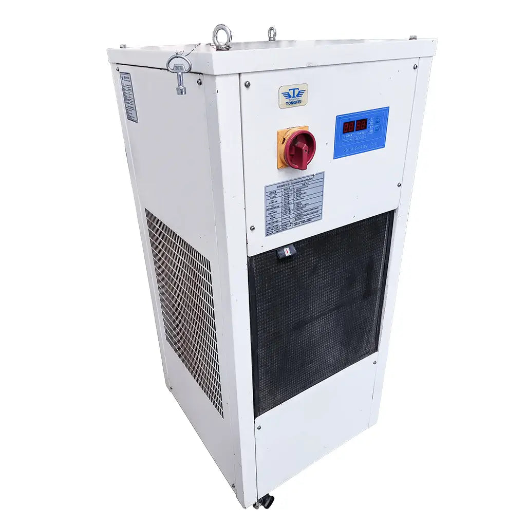 Tongfei 1000W 50Hz laser chiller, efficient cooling, second-hand equipment, 90% condition, ideal for laser devices.