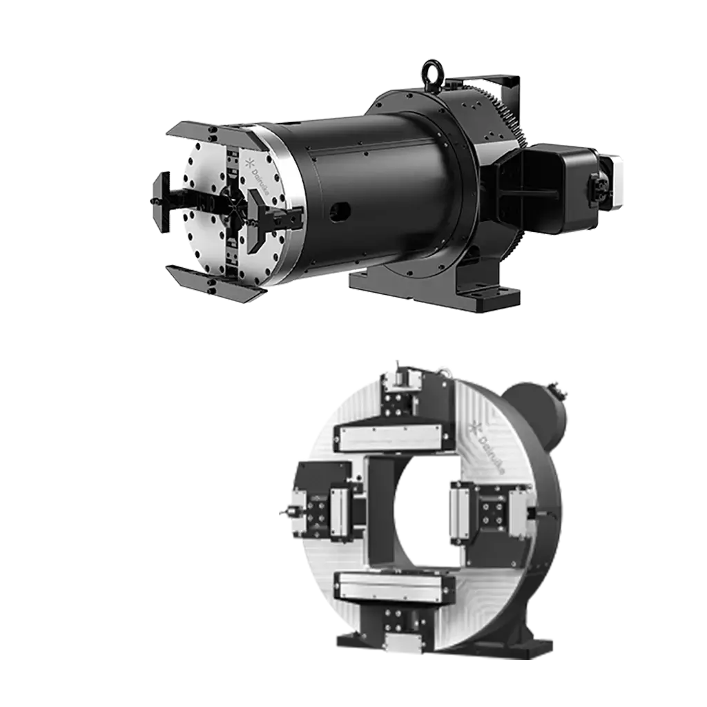 DAIRUIKE pneumatic double-chuck system for laser pipe cutting with clamping range of 8-680mm for high-precision processing.