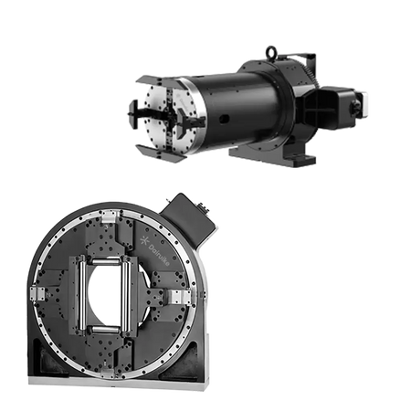 Dairuike pneumatic double-chuck system for laser pipe cutting, showcasing high-precision clamping for 8-680mm diameter tubes.