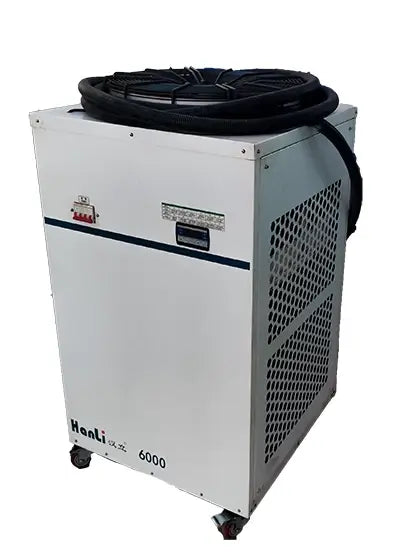 Used Hanli Laser Chiller HL-6000-50Hz 380v for high-power laser cooling, excellent condition, ideal for precise temperature control.