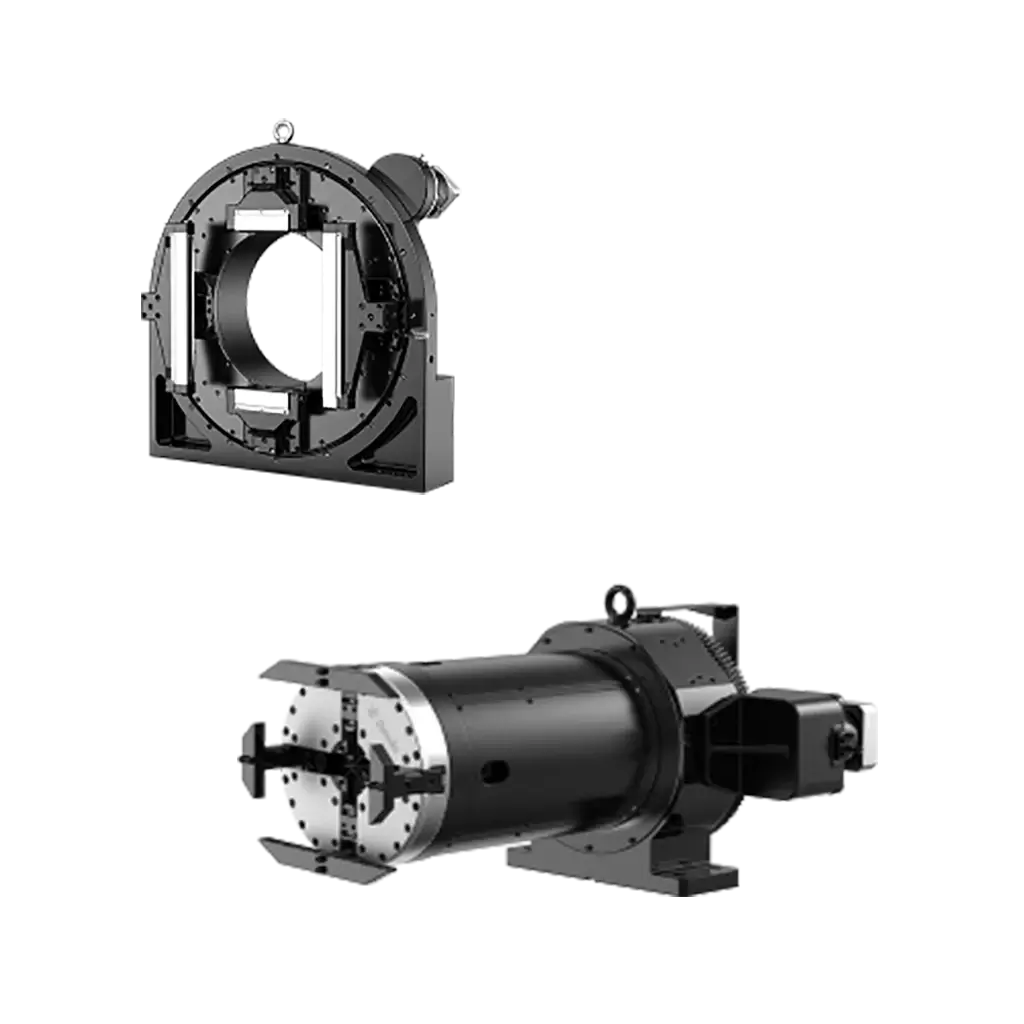 Dairuike pneumatic double-chuck system for laser pipe cutting, suitable for 8-680mm diameter pipes, showcasing high precision and efficiency.