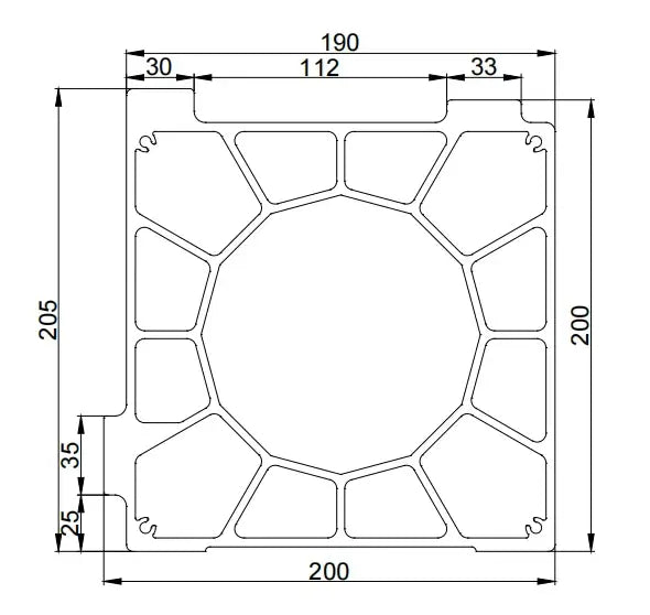 Aluminum Gantry Crossbeam for Fiber Laser Cutting Machines technical drawing with detailed dimensions and structural design.