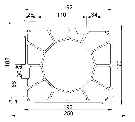 Aluminum Gantry Crossbeam for Fiber Laser Cutting Machines technical drawing with measurements.