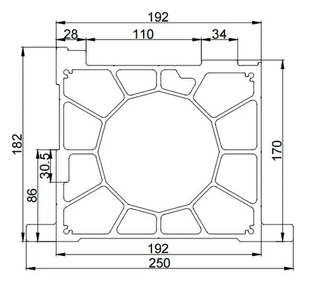 Aluminum Gantry Crossbeam for Fiber Laser Cutting Machines technical drawing with measurements.
