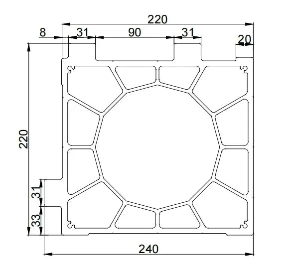 Aluminum Gantry Crossbeam for Fiber Laser Cutting Machines - technical drawing with dimensions.