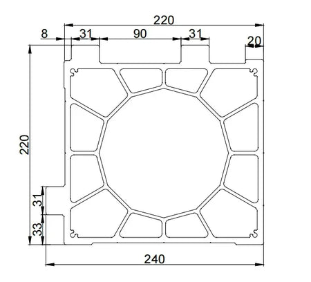 Aluminum Gantry Crossbeam for Fiber Laser Cutting Machines - technical drawing with dimensions.