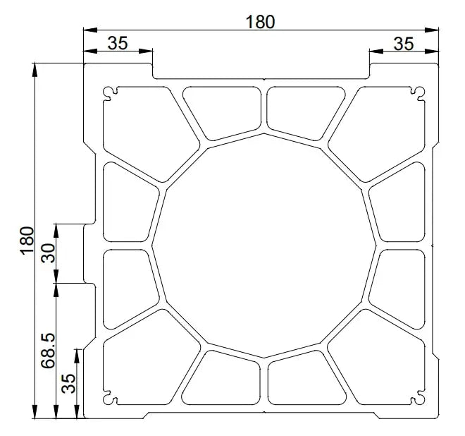 Aluminum Gantry Crossbeam for Fiber Laser Cutting Machines, detailed diagram with dimensions.