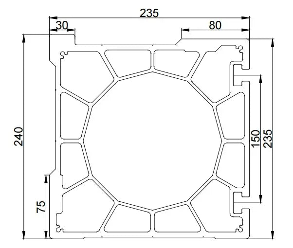 Aluminum Gantry Crossbeam for Fiber Laser Cutting Machines dimensional drawing with measurements.