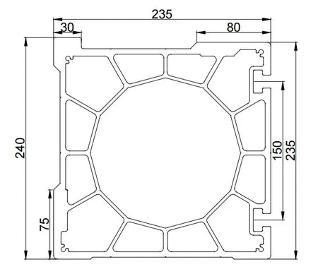 Aluminum Gantry Crossbeam for Fiber Laser Cutting Machines dimensional drawing with measurements.