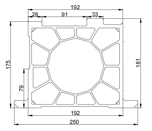 Aluminum Gantry Crossbeam for Fiber Laser Cutting Machines dimensions diagram with measurements.