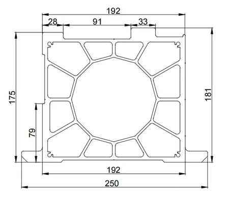 Aluminum Gantry Crossbeam for Fiber Laser Cutting Machines dimensions diagram with measurements.