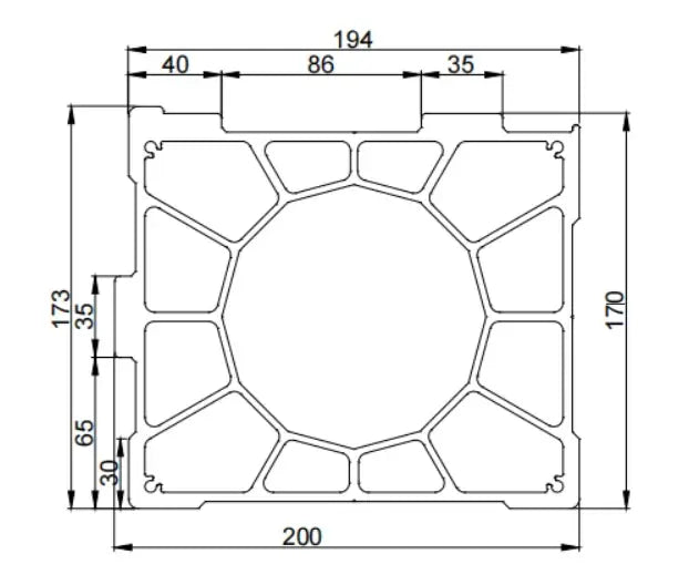 Aluminum Gantry Crossbeam for Fiber Laser Cutting Machines with detailed dimensions.
