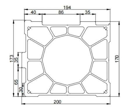 Aluminum Gantry Crossbeam for Fiber Laser Cutting Machines with detailed dimensions.