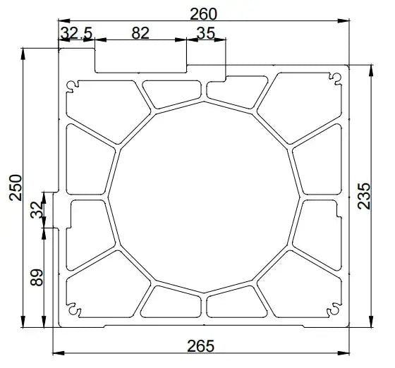 Aluminum Gantry Crossbeam for Fiber Laser Cutting Machines detailed diagram with dimensions and structural design.