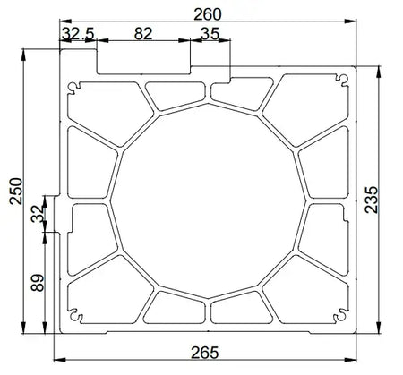 Aluminum Gantry Crossbeam for Fiber Laser Cutting Machines detailed diagram with dimensions and structural design.