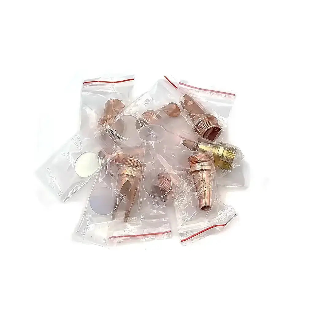 Laser consumables package including copper nozzles and lenses for DIY fiber laser welder in sealed plastic bags