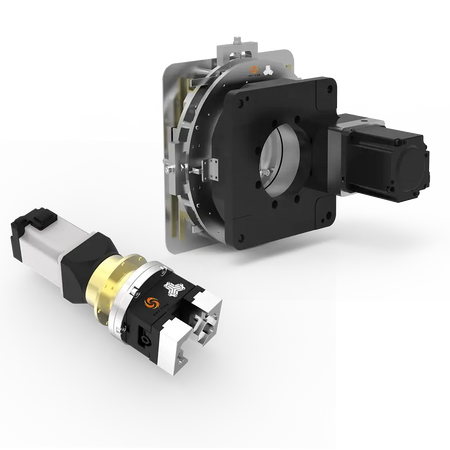 Sky Fire x Travis Mitchell manual chuck for DIY laser tube cutting, 10-120mm diameter, shown with adjustable ends and stable transmission.