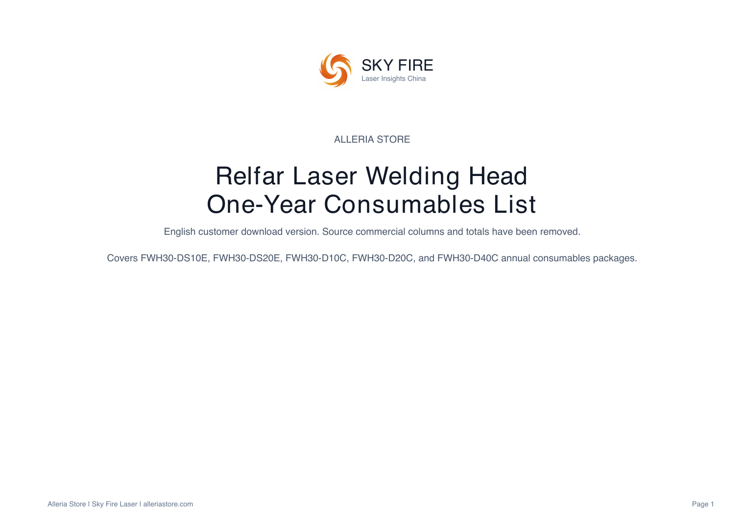 Relfar laser welding head one-year consumables package cover